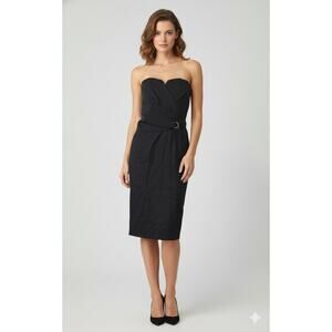 The Kooples Navy Blue Strapless Belted Bodycon Midi Dress Size FR 34 US 2